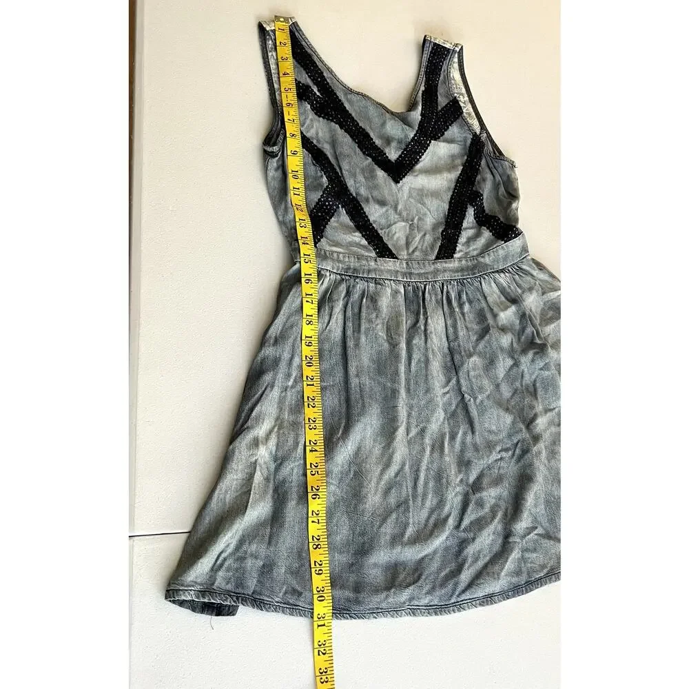 Miss Me Sweet surprise Chambray Mini Dress Women Size Small Blue A-line Crochet